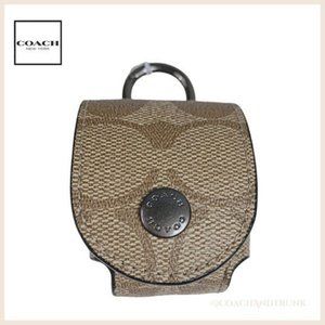 COACH Khaki Signature Coated Canvas Ear Bud Case